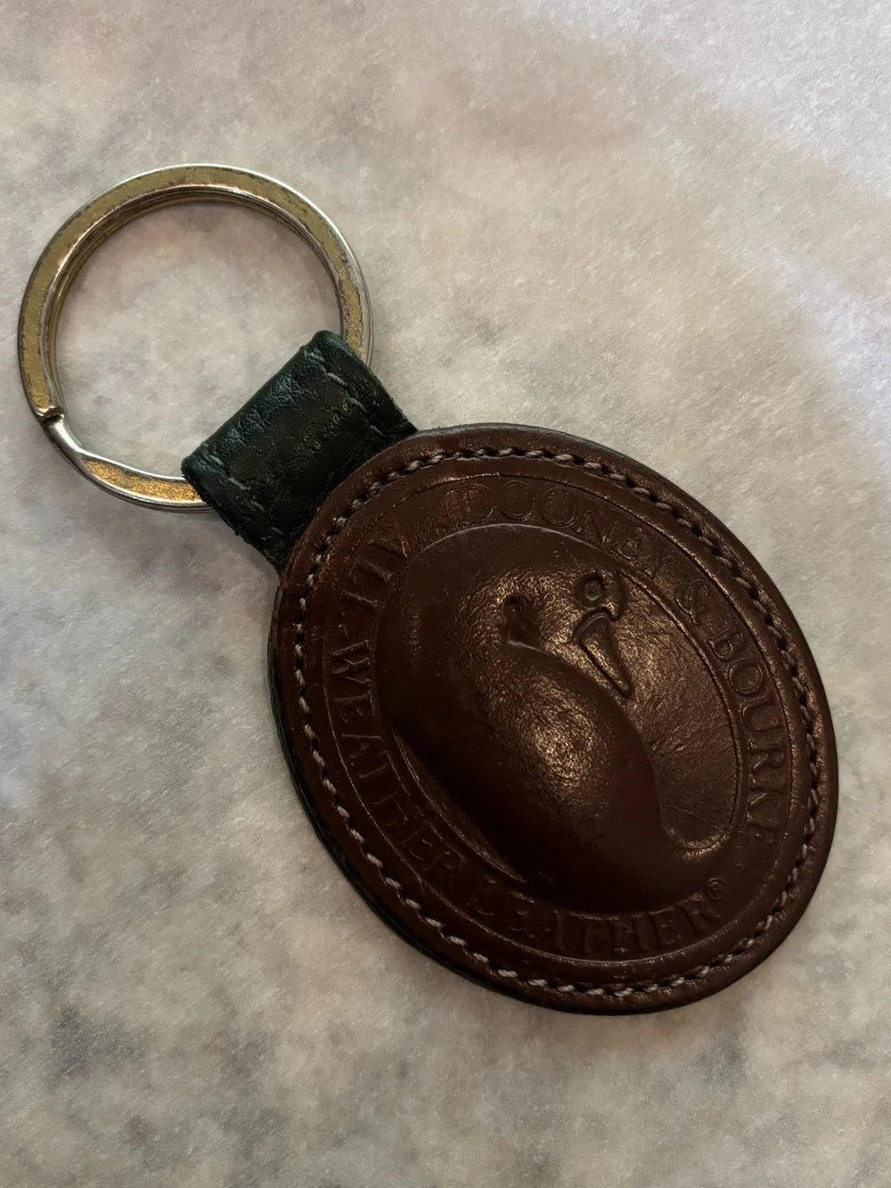 Dooney & Bourke Vintage Leather Oval Key Fob Ring All Weather Leather Duck Logo